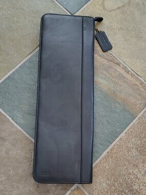 Coach Black Leather Travel Organizer Tie Accessory Case Bag